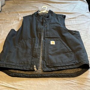 Carhartt Mens Black Canvas Sherpa Lined Vest L
